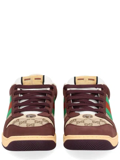 Gucci Leather And Gg Sneakers With Side Stripes In Multi