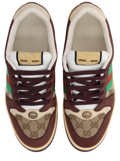 Gucci Leather And Gg Sneakers With Side Stripes In Multi