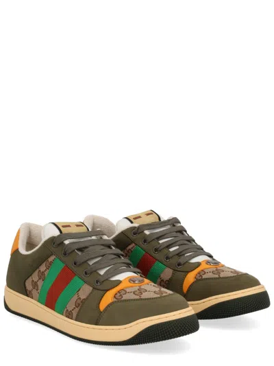 Gucci Men Screener Low-top Leather And Gg Supreme Fabric Sneakers In Multi