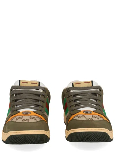 Gucci Men Screener Low-top Leather And Gg Supreme Fabric Sneakers In Multi