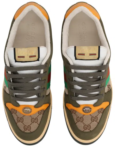 Gucci Men Screener Low-top Leather And Gg Supreme Fabric Sneakers In Multi