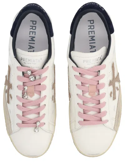 Premiata Sneakers Featuring Contrast Heel Tab And Laces In White