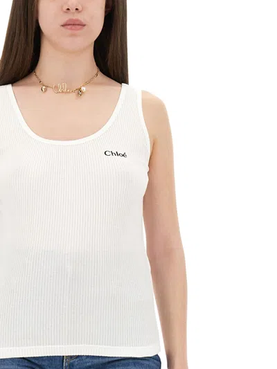 Chloé Women Logo Cotton Tank Top In White