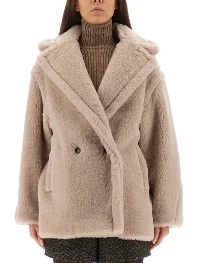 Max Mara Double-breasted Wool Jacket Notched Lapels In Neutral