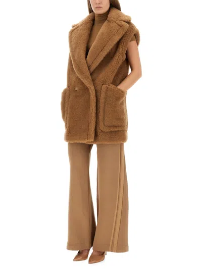 Max Mara Breda Camel And Silk Sleeveless Coat In Brown