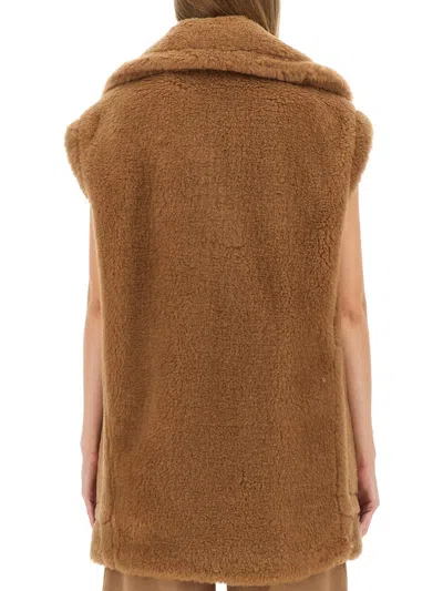 Max Mara Breda Camel And Silk Sleeveless Coat In Brown