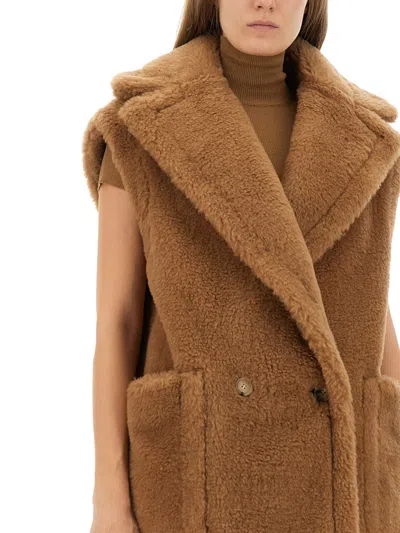 Max Mara Breda Camel And Silk Sleeveless Coat In Brown