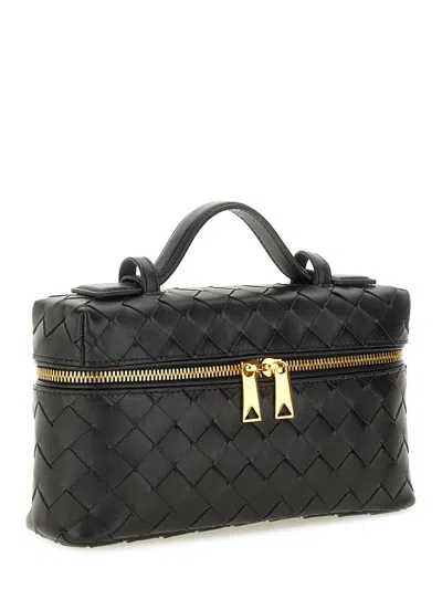 Bottega Veneta Women Bang Bang Leather Vanity Case With Intrecciato Motif In Black