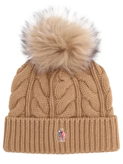 Moncler Grenoble Biscuit Wool Blend Beanie Hat In Neutral