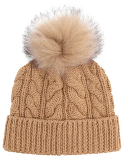 Moncler Grenoble Biscuit Wool Blend Beanie Hat In Neutral