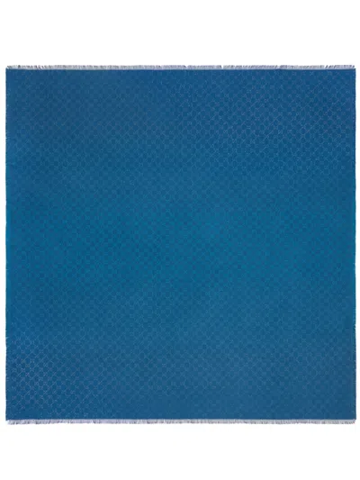 Gucci Women Wool Blend Shawl With Gg Lame Motif In Blue