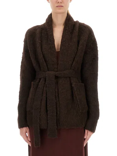 Uma Wang Plush Textured Wool Blend Cardigan With Shawl Collar In Black