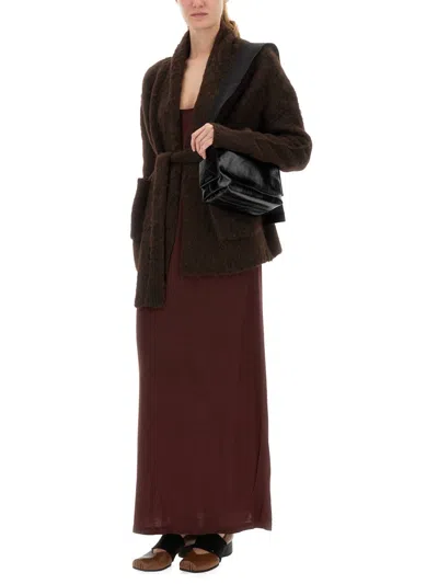 Uma Wang Plush Textured Wool Blend Cardigan With Shawl Collar In Black