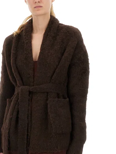 Uma Wang Plush Textured Wool Blend Cardigan With Shawl Collar In Black