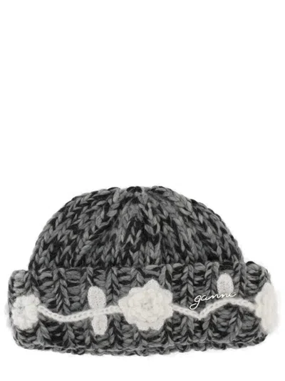 Ganni Women Wool Cap In Gray