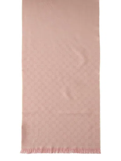 Gucci Lightweight Fringed Wool Scarf Accessory In Pink