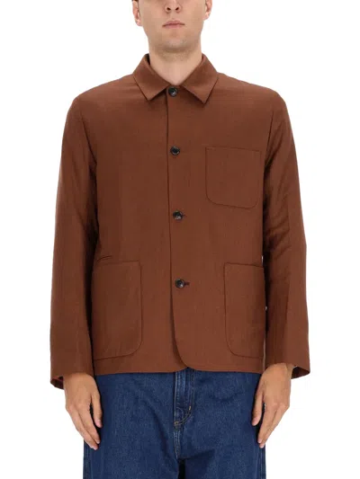 Paul Smith Long Sleeve Jacket With Collared Neck And Pockets In Brown