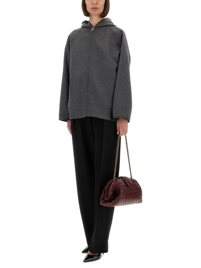 Bottega Veneta Double Wool Blouson Jacket With Leather Trims In Gray