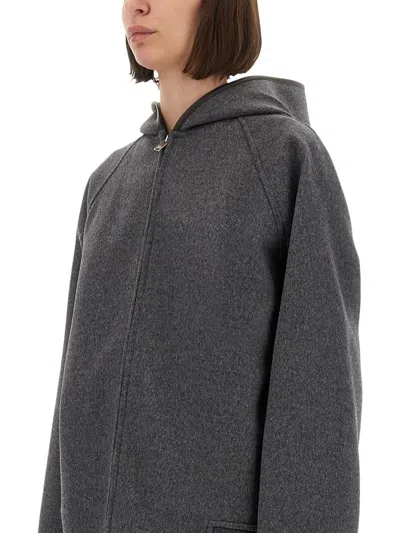 Bottega Veneta Double Wool Blouson Jacket With Leather Trims In Gray