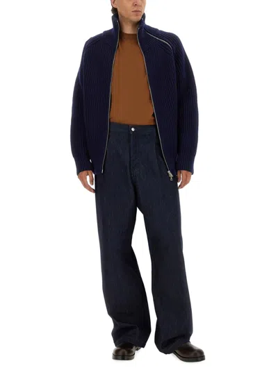 Dries Van Noten Chunky Knit High Collar Wool Sweater In Blue