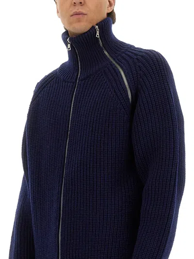 Dries Van Noten Chunky Knit High Collar Wool Sweater In Blue