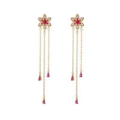 Ebru Jewelry Women's Gold / Red Blossom Glow Ruby Drop Earrings - Red In Multi