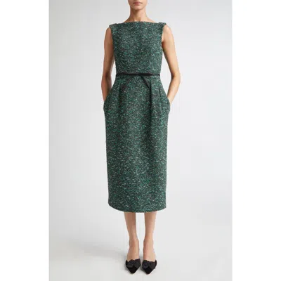 Erdem Sleeveless Tweed Sheath Dress In Green