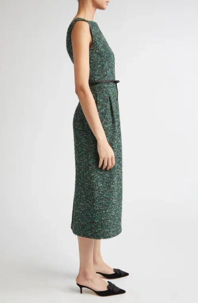 Erdem Sleeveless Tweed Sheath Dress In Green