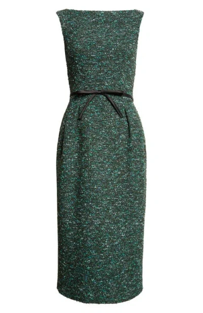 Erdem Sleeveless Tweed Sheath Dress In Green