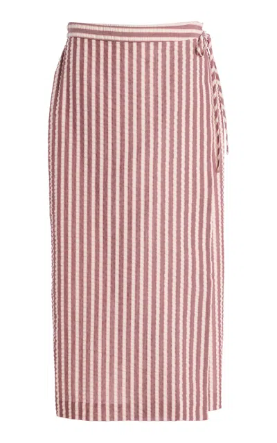 Simkhai Monty Striped Cotton-blend Midi Wrap Skirt In Pink