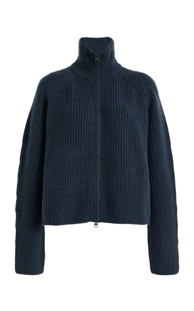 Lisa Yang Ribbed Knit Wool Sweater With High Neckline In Blue