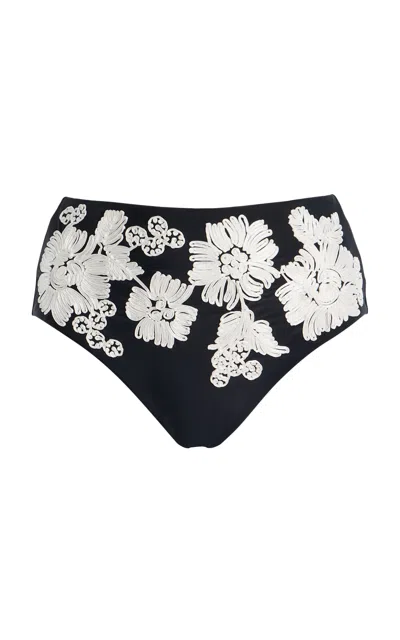 Simkhai Francie Embroidered High-rise Bikini Bottom In Black