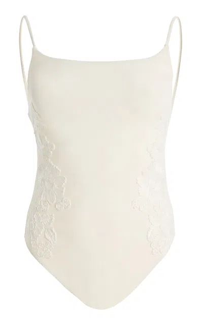 Simkhai Juniper Embroidered One-piece Swimsuit In White