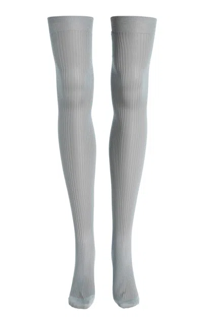 Miu Miu Knee-high Ribbed-silk Socks In Gray