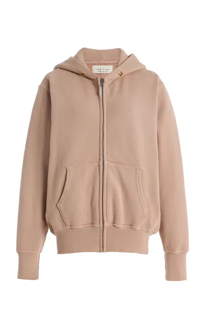 Les Tien Heavyweight Cotton Zip-up Hoodie In Pink