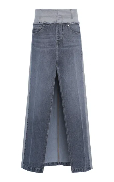 Stella Mccartney Trouser-waist Denim Maxi Skirt In Gray