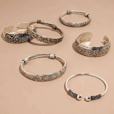 Evesaddiction Swirling Lotus Bali Bangle Bracelet In Silver