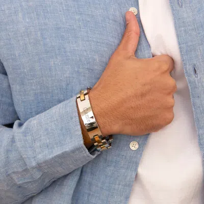Evesaddiction Men's Two Tone Watch Link Id Bracelet In Metallic