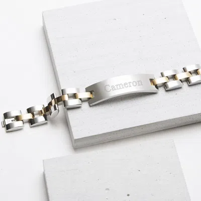 Evesaddiction Men's Two Tone Watch Link Id Bracelet In Metallic