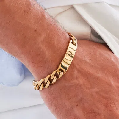 Evesaddiction Men's Gold Id Bracelet With Curb Link In Metallic