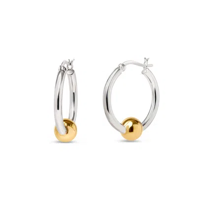 Evesaddiction Sterling Silver Two Tone Hoop Earrings In Silver