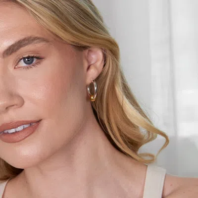 Evesaddiction Sterling Silver Two Tone Hoop Earrings In Silver