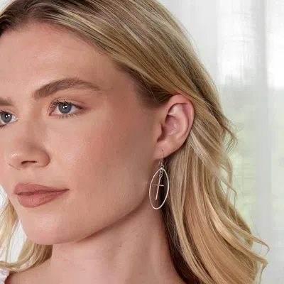 Evesaddiction Sterling Silver Oval Dangling Cross Earrings In Silver