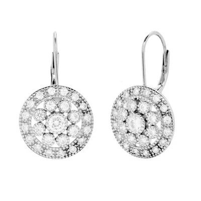 Evesaddiction Sparkling Vintage Style Round Drop Cz Leverback Earrings In Silver