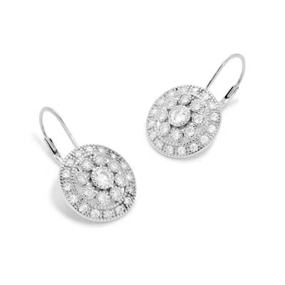 Evesaddiction Sparkling Vintage Style Round Drop Cz Leverback Earrings In Silver
