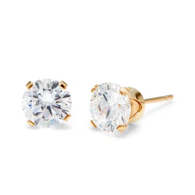 Evesaddiction 14k Gold Filled Round Diamond Cz 6mm Stud Earrings In White