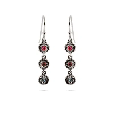 Evesaddiction 3 Stone Custom Birthstone Sterling Silver Dangle Earrings In Silver