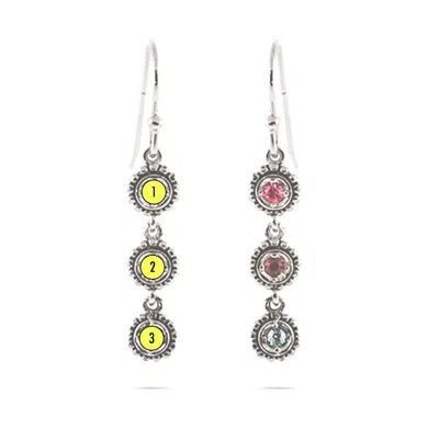 Evesaddiction 3 Stone Custom Birthstone Sterling Silver Dangle Earrings In Silver