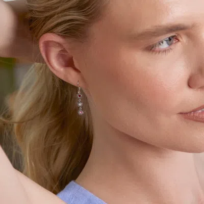 Evesaddiction 3 Stone Custom Birthstone Sterling Silver Dangle Earrings In Silver