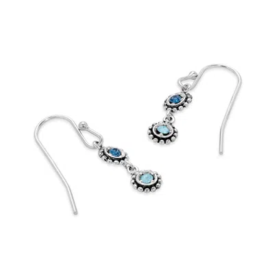 Evesaddiction 2 Stone Custom Birthstone Sterling Silver Dangle Earrings In Blue